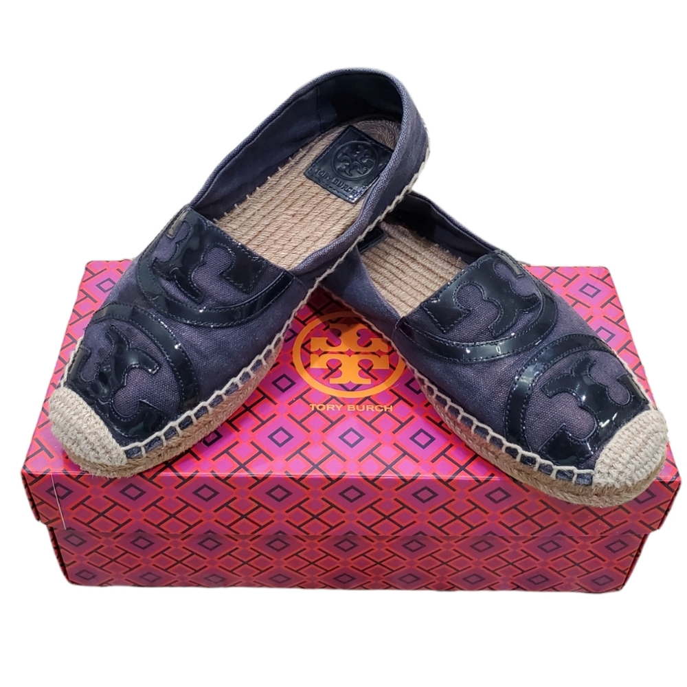 Tory Burch Black Espadrille Flats with Jute Trim